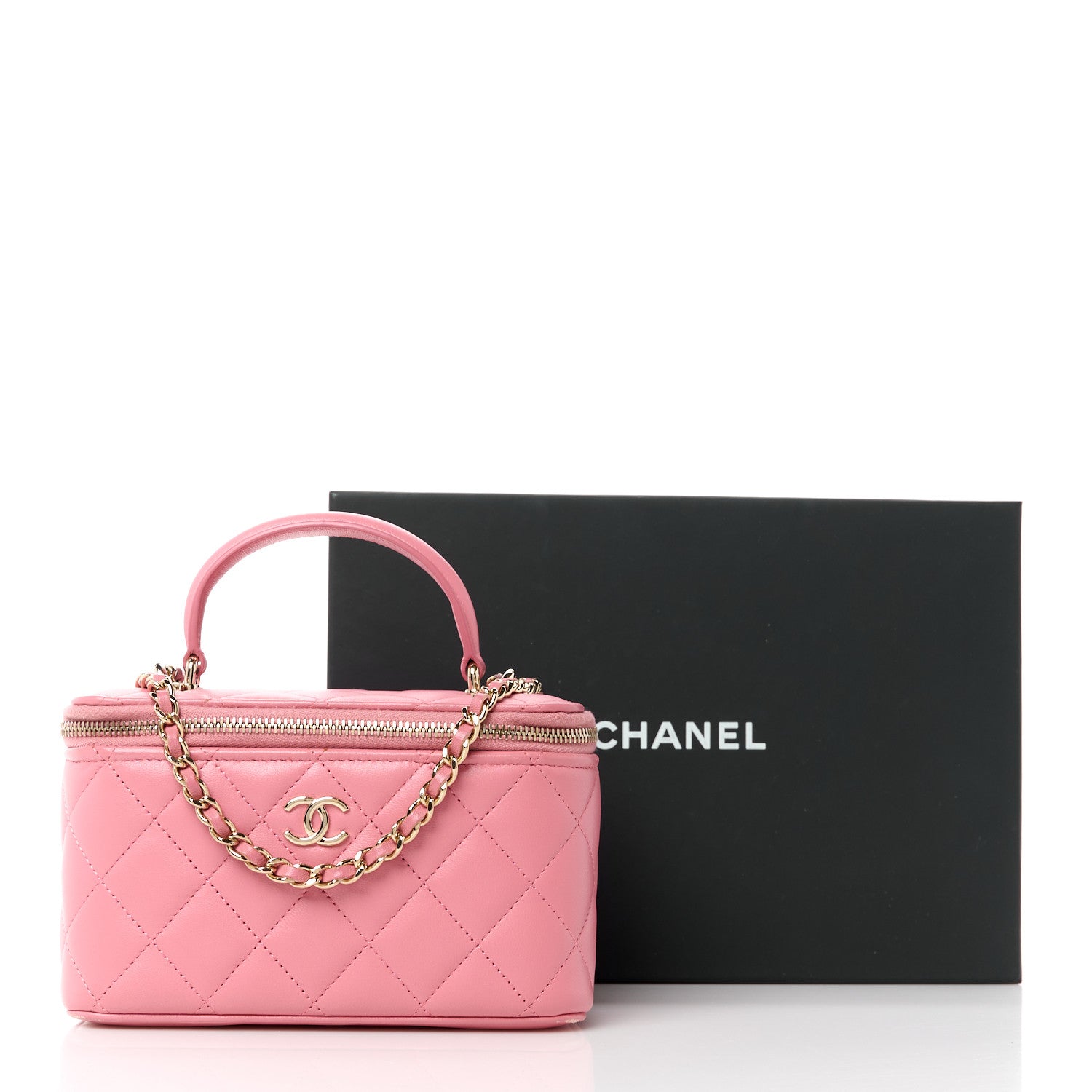 Chanel Lambskin Quilted Small Top Handle Vanity Case With Chain Dark Pink 14 of 14