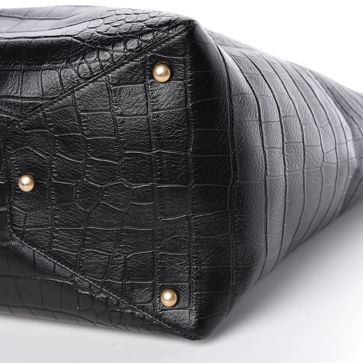 Calfskin Crocodile Embossed Large Cocodile Shopping Tote Black