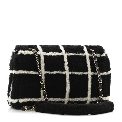 Chanel Shearling Lambskin Large Fluffy Tartan Single Flap Black White 3 of 11