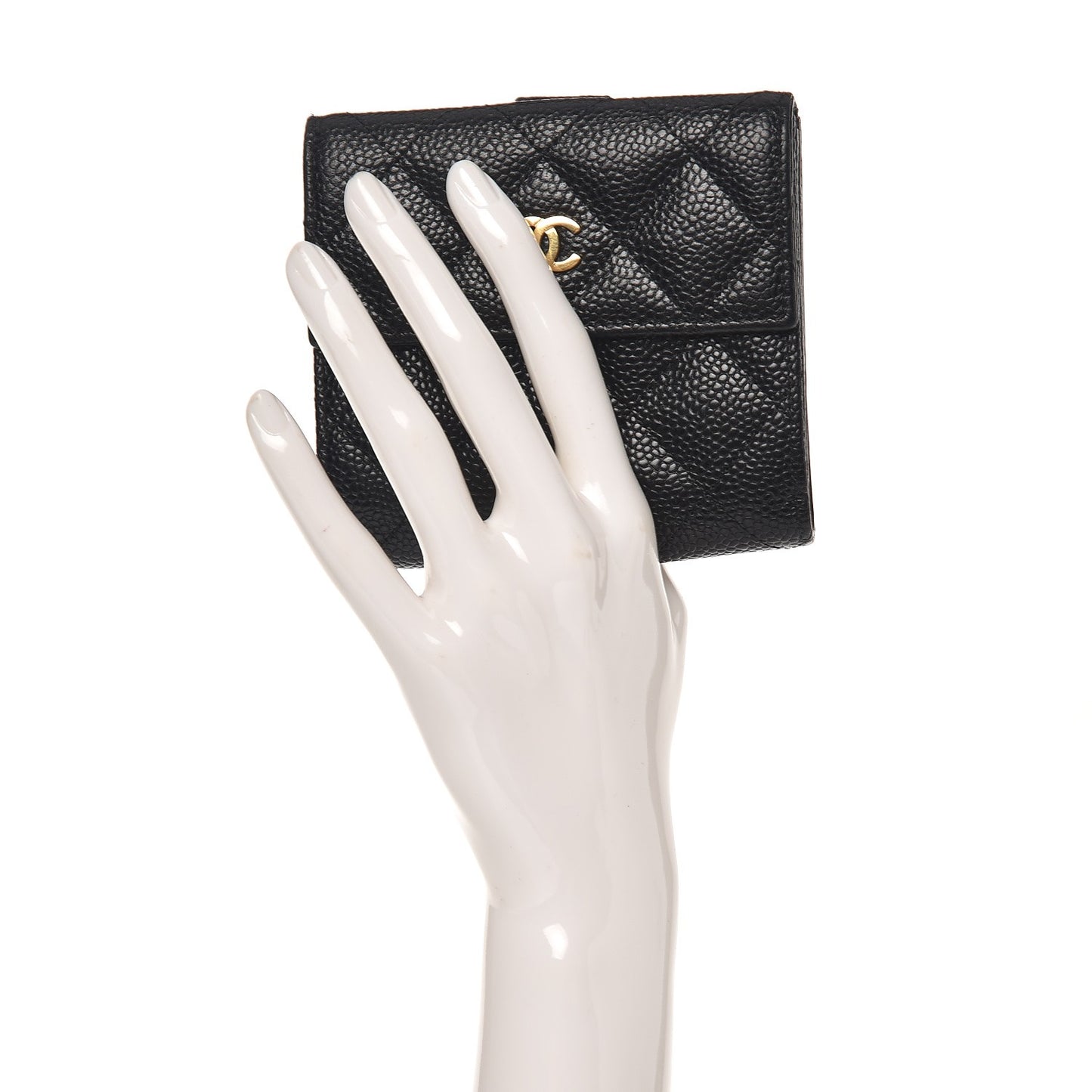Caviar Quilted Compact French Flap Wallet Black