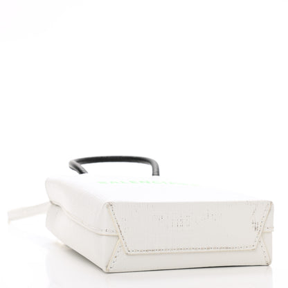 Balenciaga Squared Calfskin Logo Shopping Phone Holder Bag White Light Green 4 of 9