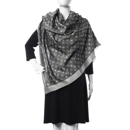 Louis Vuitton Wool Silk Monogram Denim Shawl Black 2 of 8