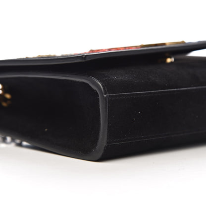 Saint Laurent Suede Embroidered Patches Small Monogram Kate Satchel Black 8 of 10