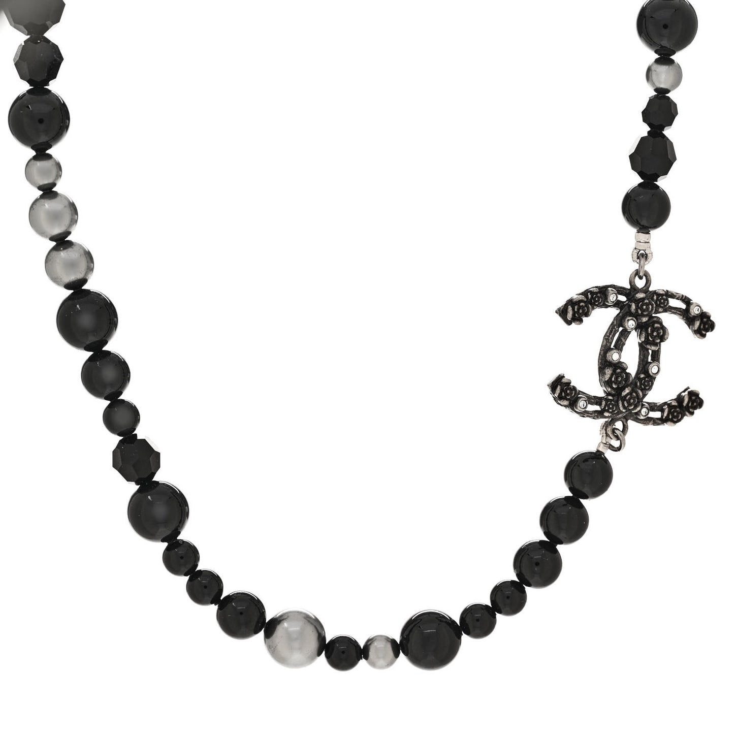 Pearl Crystal CC Camellia Necklace Ruthenium Black