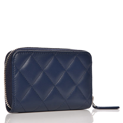 Chanel Lambskin Quilted Zip Around Coin Purse Wallet Blue 3 of 8
