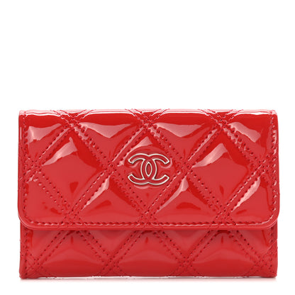 Chanel Patent Quilted Double Stitched Flap Card Holder Red 1 of 8