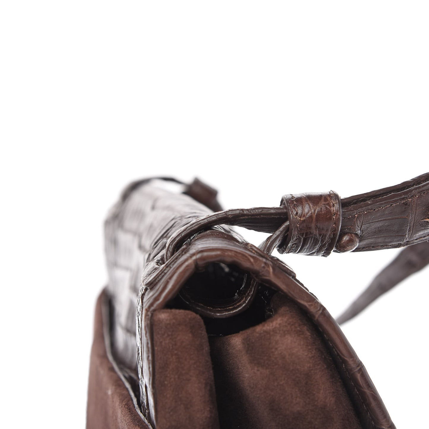 Crocodile Suede Shoulder Bag Brown