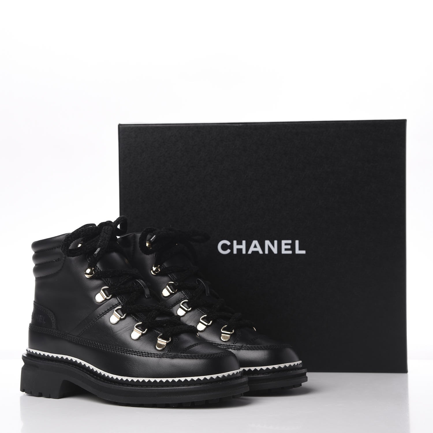 Chanel Calfskin Lambskin Lace Up Boots 35 Black 11 of 11