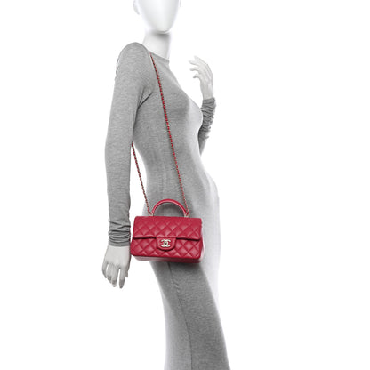 Chanel Lambskin Quilted Bi-Color Mini Top Handle Rectangular Flap Rose 2 of 11