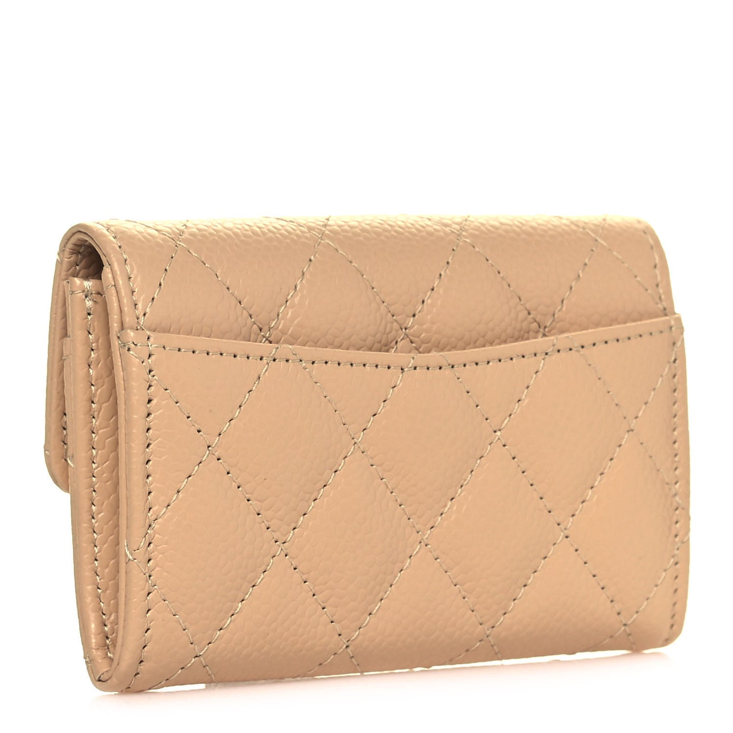 Caviar Quilted Flap Card Holder Wallet Beige