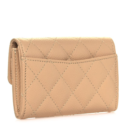 Chanel Caviar Quilted Flap Card Holder Wallet Beige 3 of 13