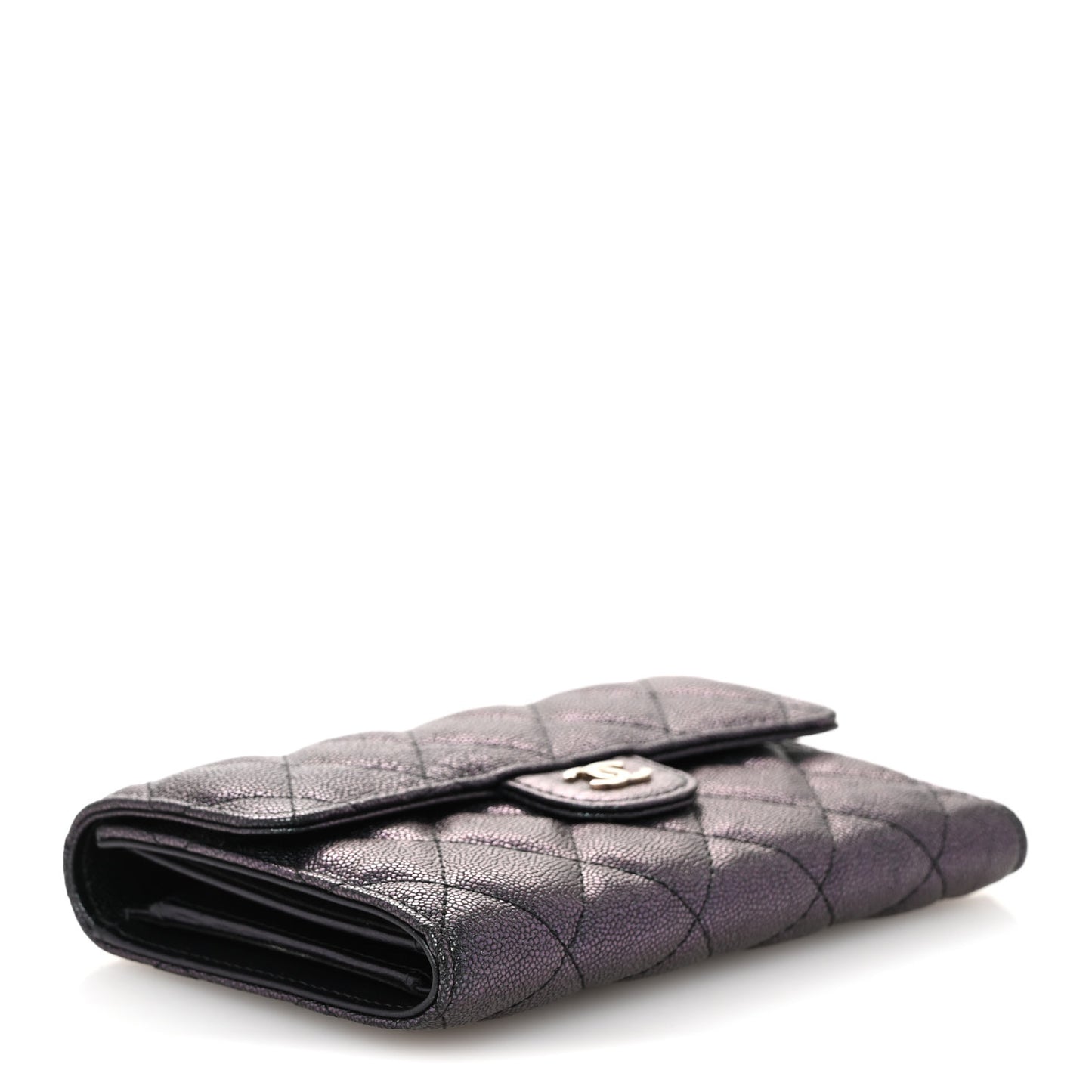 Iridescent Caviar Quilted Medium Flap Wallet Black