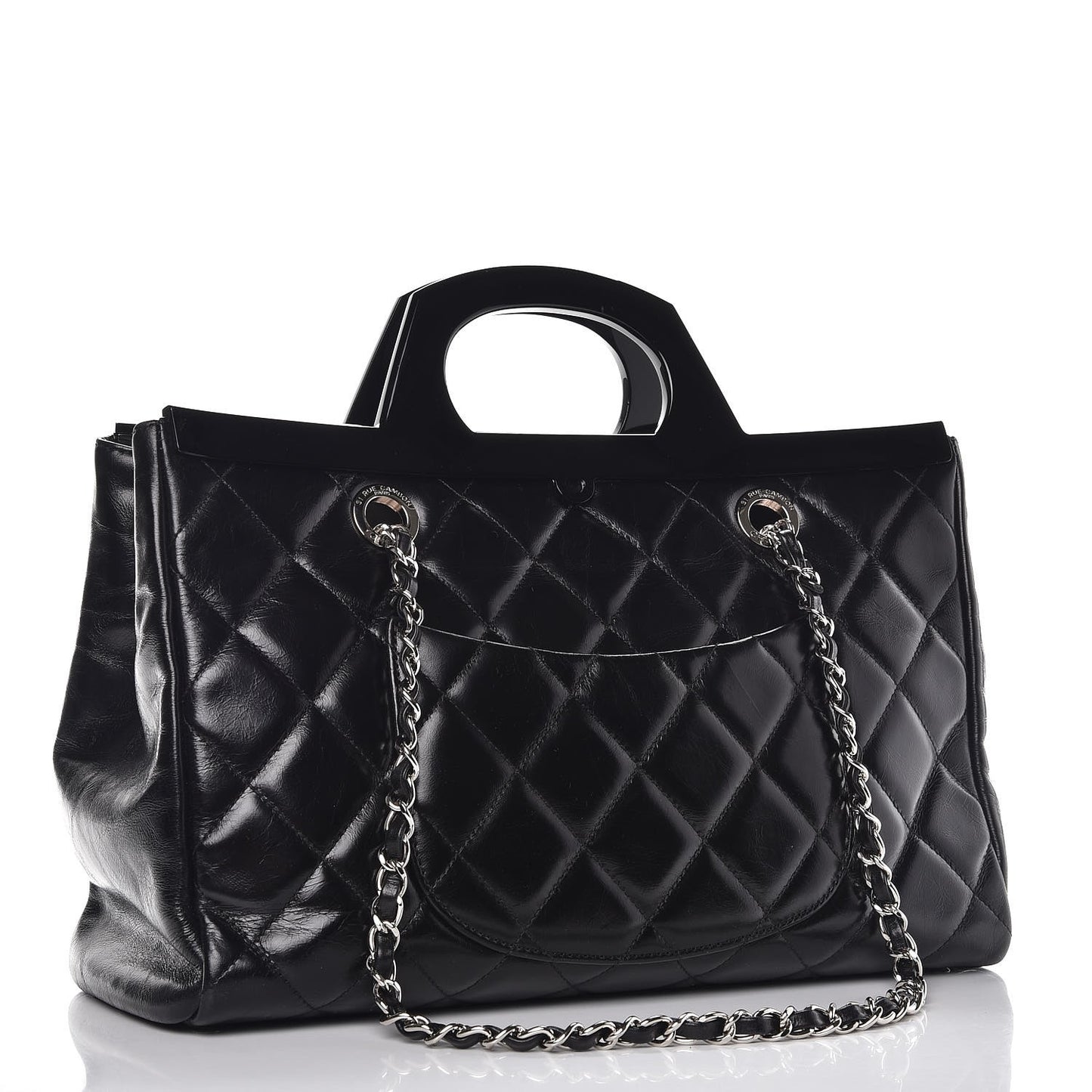 Glazed Calfskin Quilted Small CC Delivery Tote Black