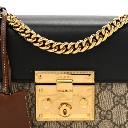 Gucci GG Supreme Monogram Calfskin Small Padlock Shoulder Bag Beige Black Cuir 8 of 15
