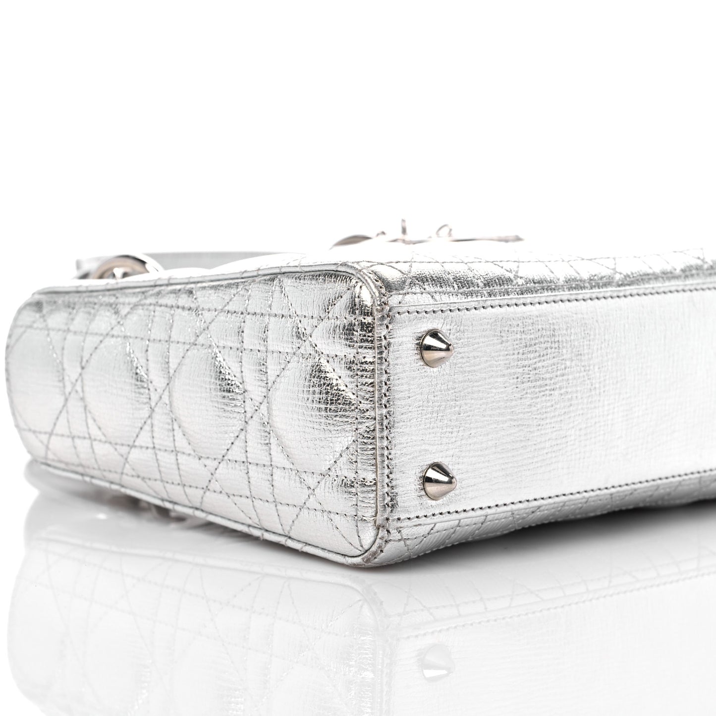 Metallic Grained Calfskin Cannage Small Lucky Badges My Lady Dior Silver