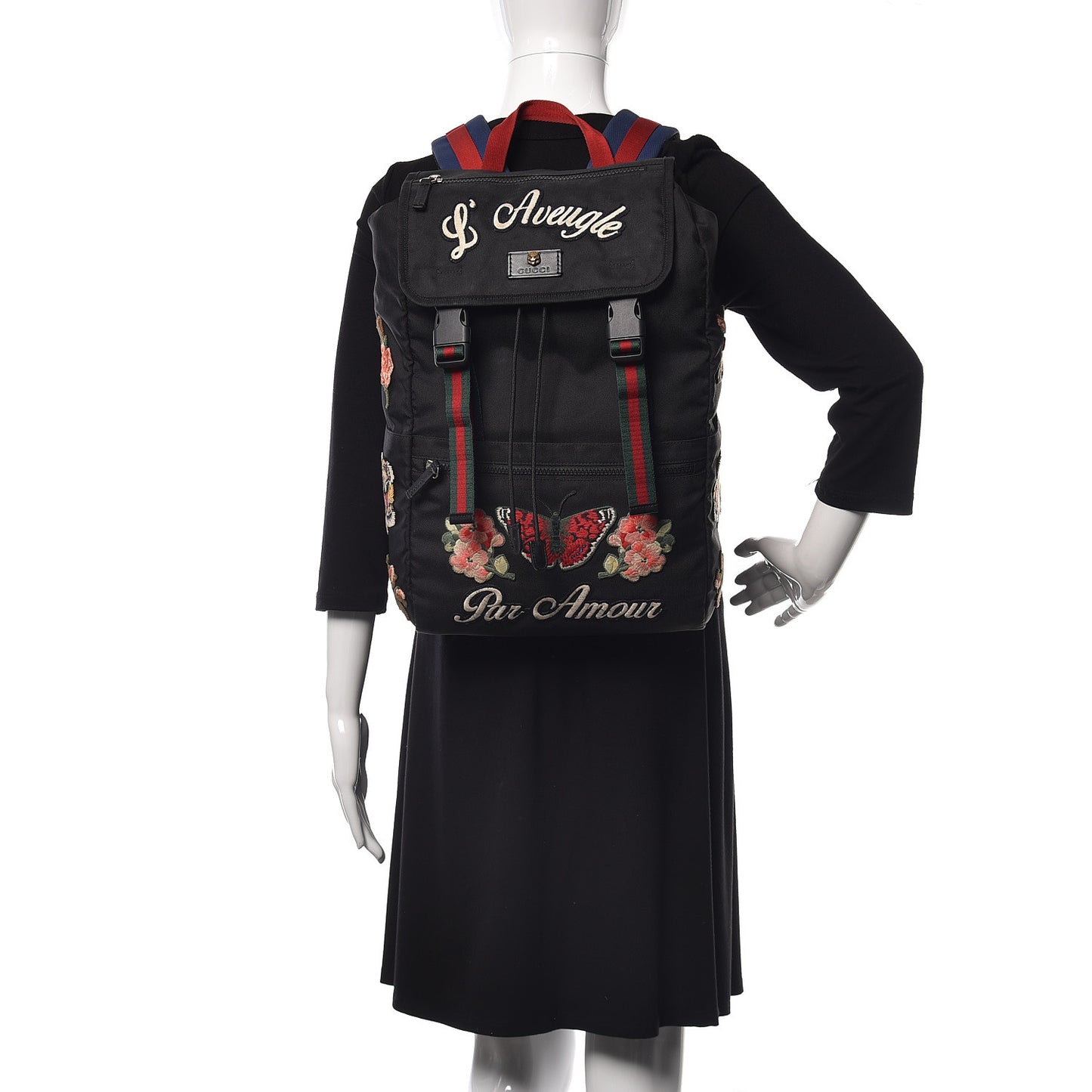 Techno Canvas Web L'Aveugle Par Amour Embroidered Double Buckle Backpack Black