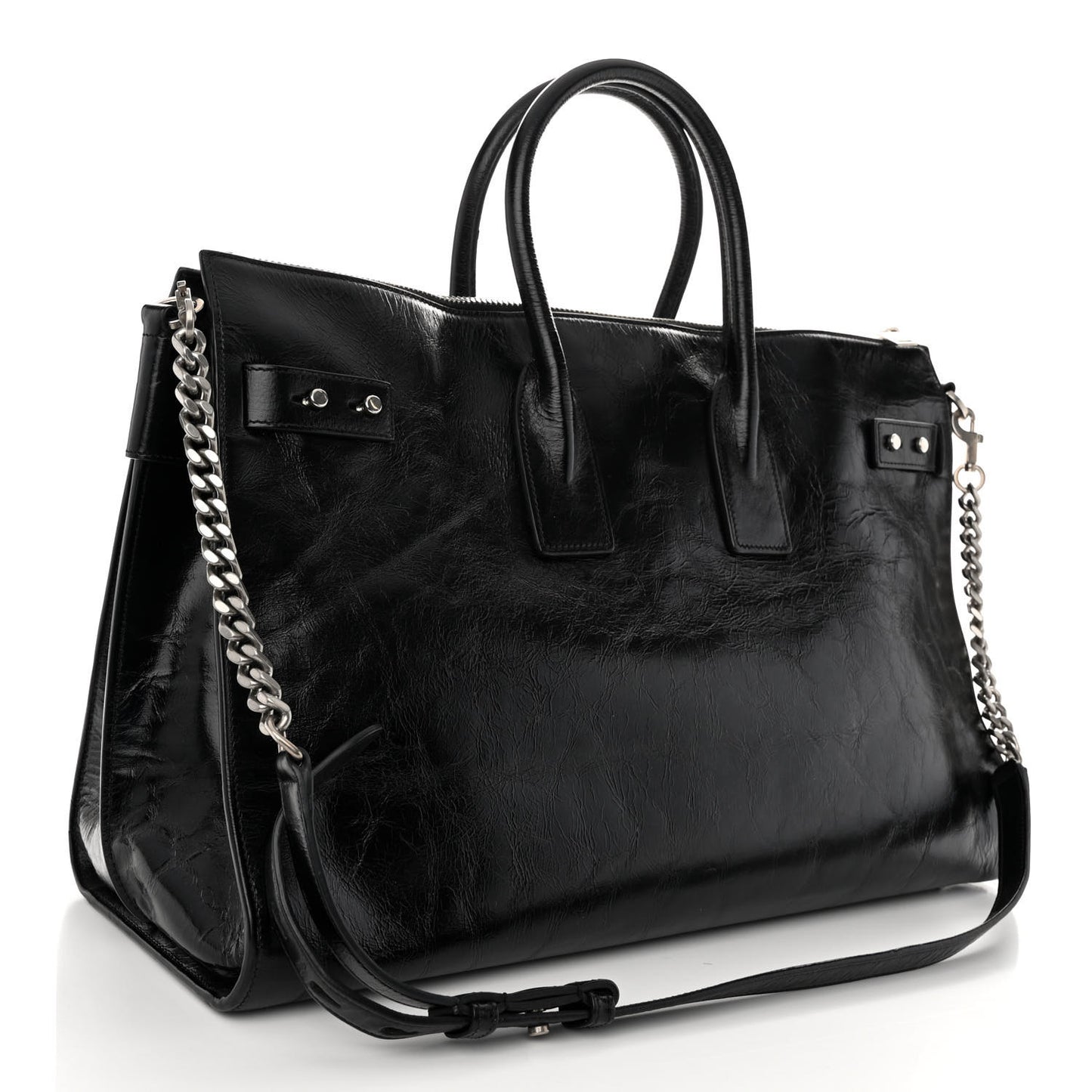 Cracked Shiny Calfskin Souple 36H Sac De Jour Duffle Black