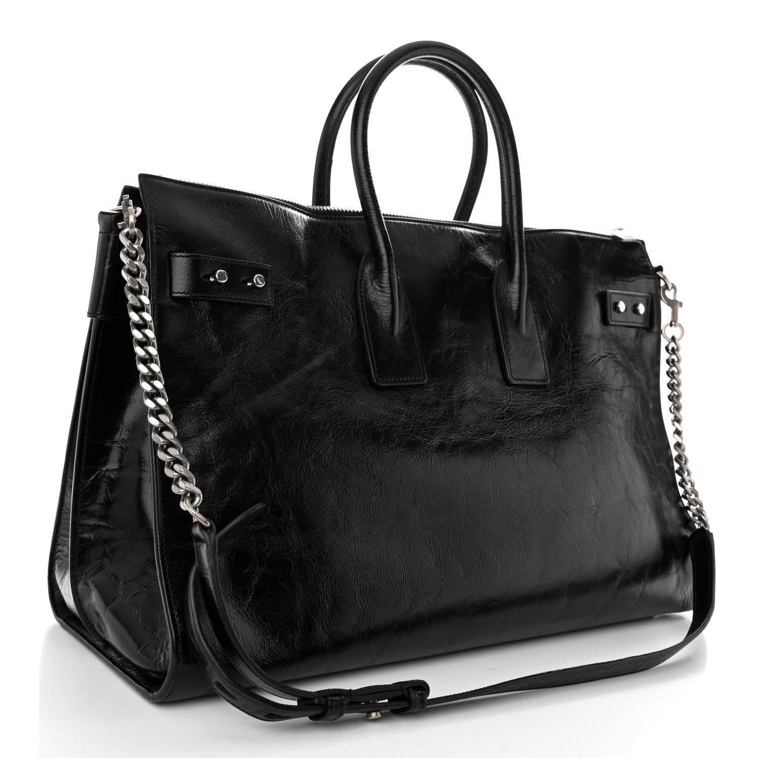 Saint Laurent Cracked Shiny Calfskin Souple 36H Sac De Jour Duffle Black 3 of 10