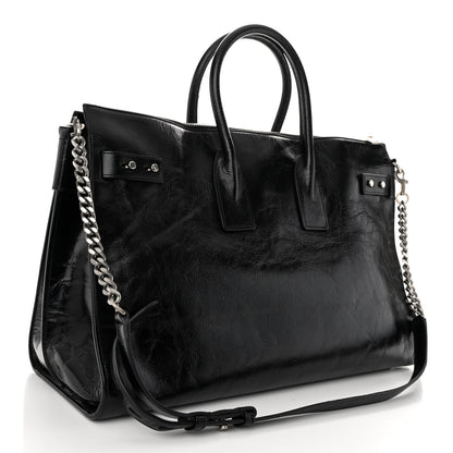 Saint Laurent Cracked Shiny Calfskin Souple 36H Sac De Jour Duffle Black 3 of 10