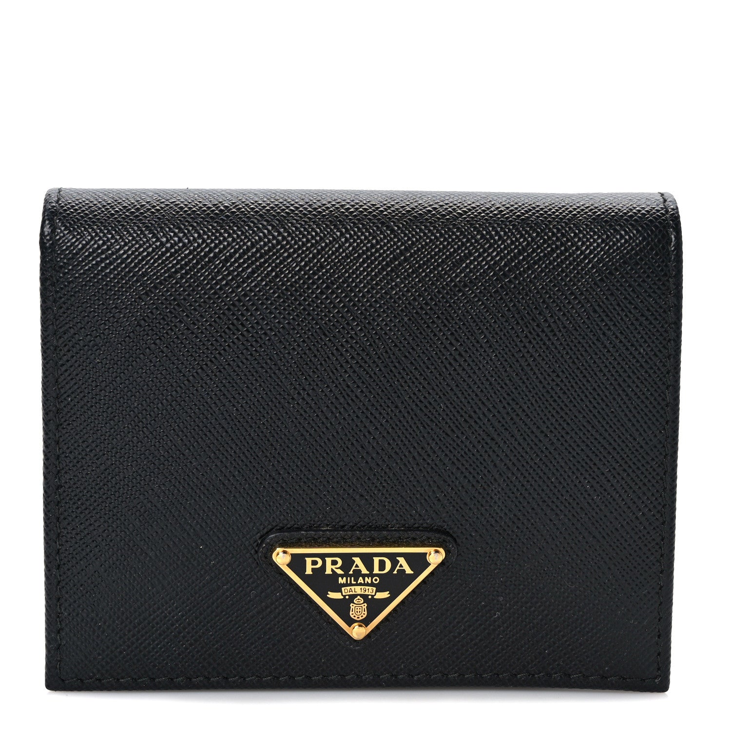 Prada Saffiano Triangle Bi-Fold Wallet Black 1 of 8