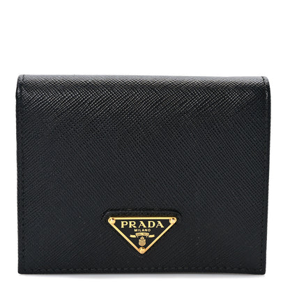 Prada Saffiano Triangle Bi-Fold Wallet Black 1 of 8