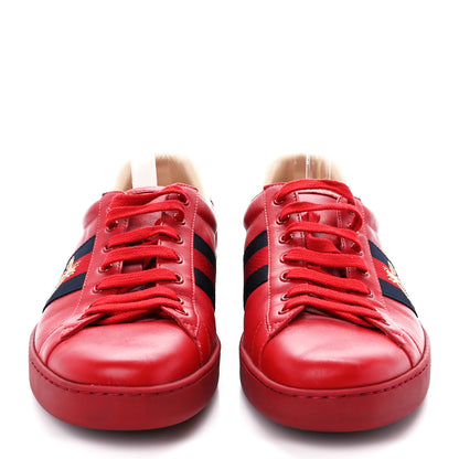 Gucci Miro Soft Calfskin Laminated Ayers Web Bee Embroidered Mens Ace Sneakers 12 Hibiscus Red Red Flame Notte 2 of 10