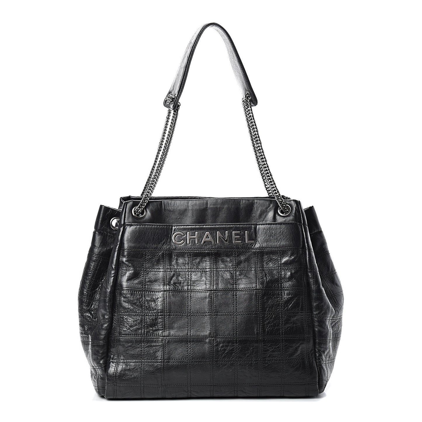 Lambskin Square Stitched Lax Accordion Shoulder Bag Black