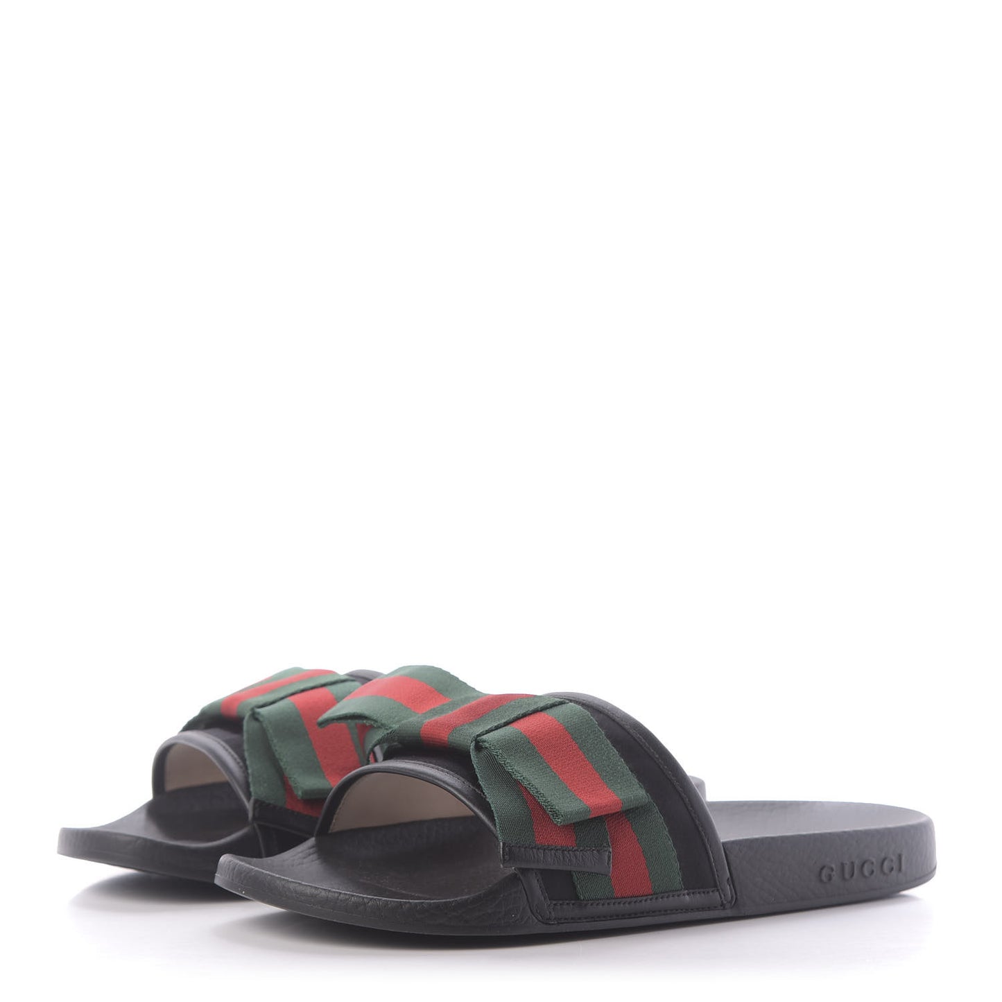 Satin Web Bow Slide Sandals 39 Black