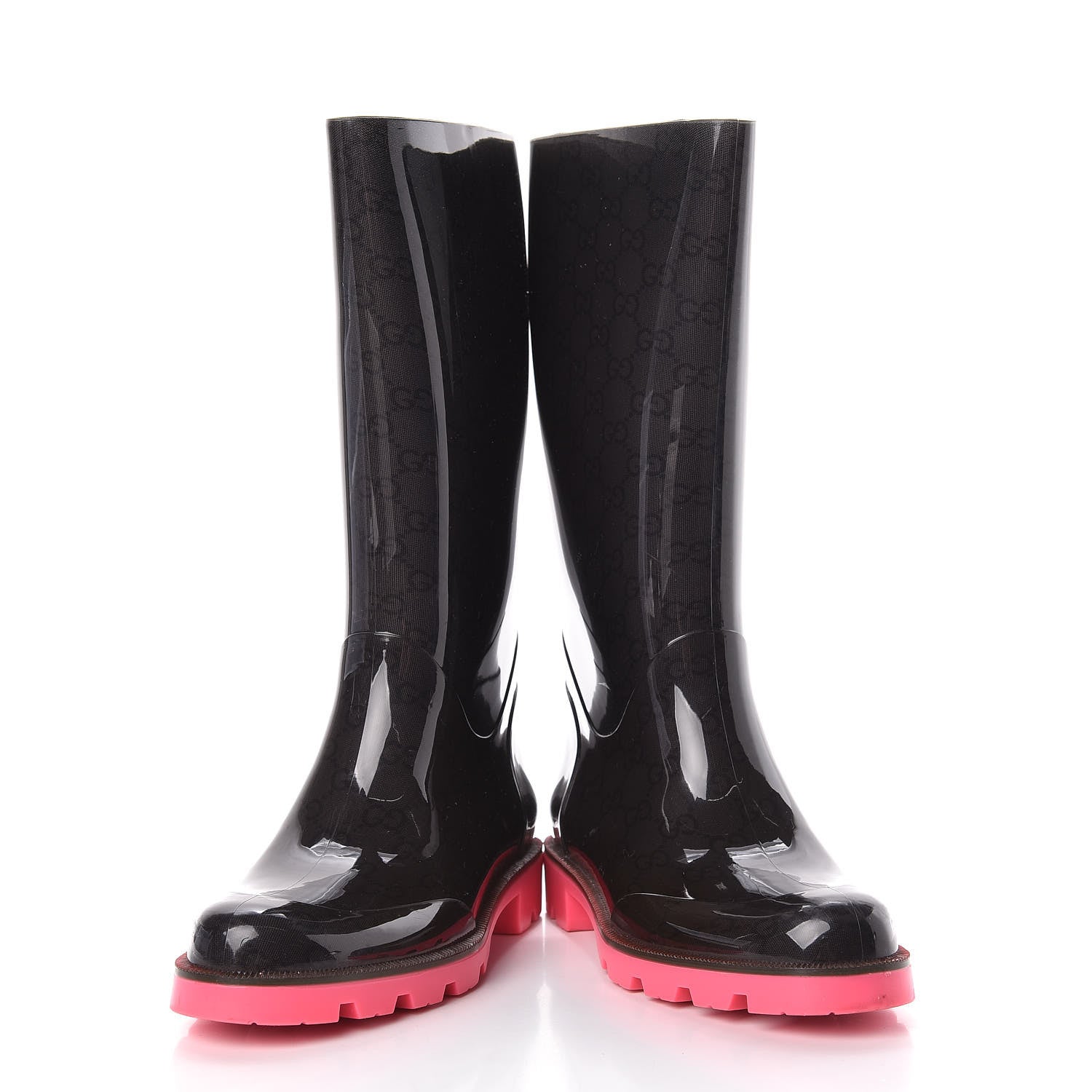 Gucci Rubber Monogram Edinburg Rain Boots 36 Pink Brown 6 of 14