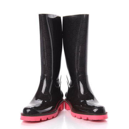 Gucci Rubber Monogram Edinburg Rain Boots 36 Pink Brown 6 of 14