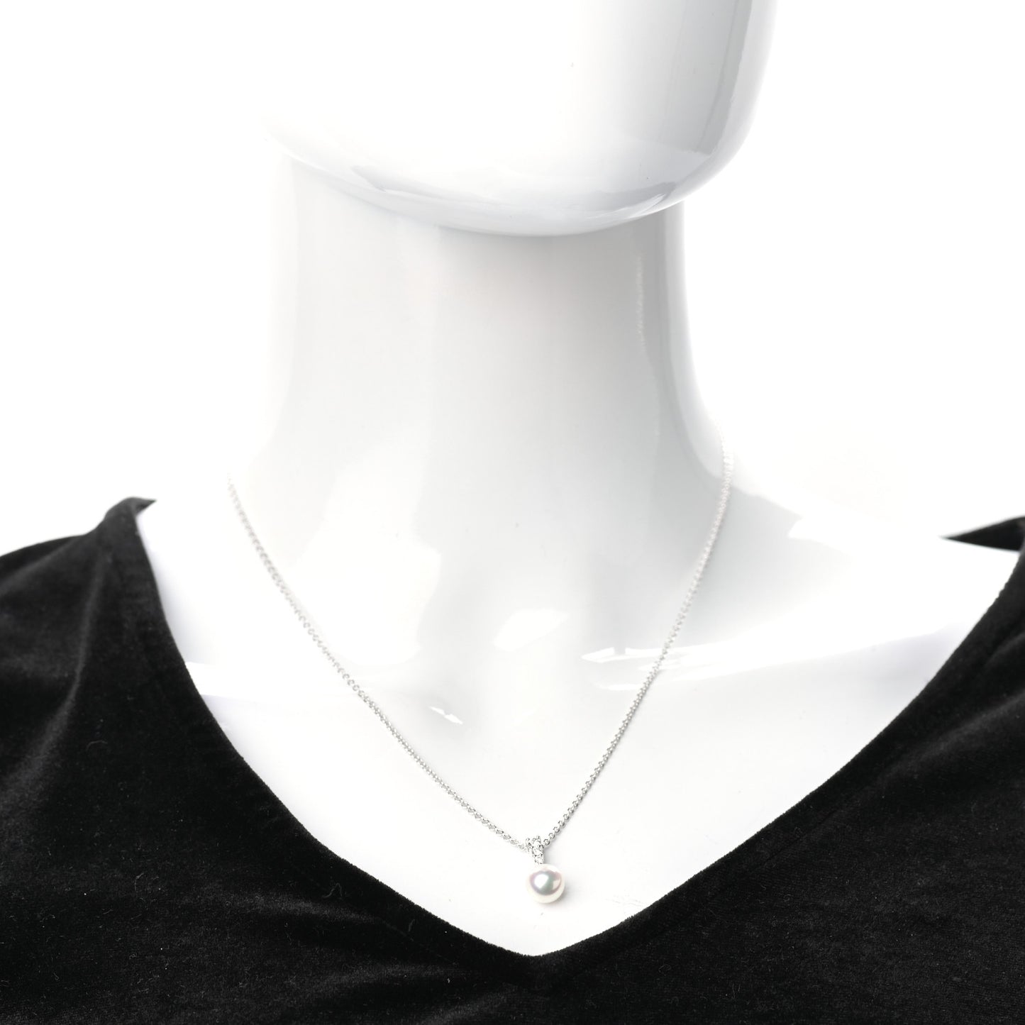 18K White Gold Diamond Akoya Pearl 8mm Morning Dew Pendant Necklace