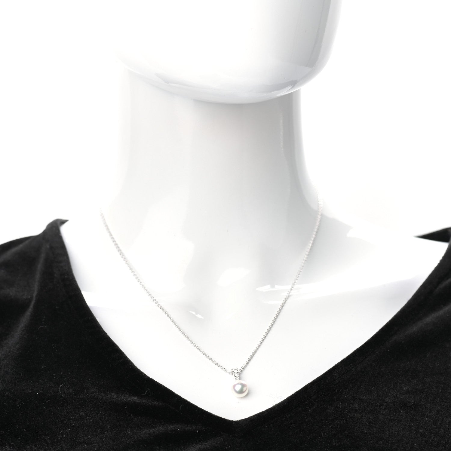 Mikimoto 18K White Gold Diamond Akoya Pearl 8mm Morning Dew Pendant Necklace 2 of 6