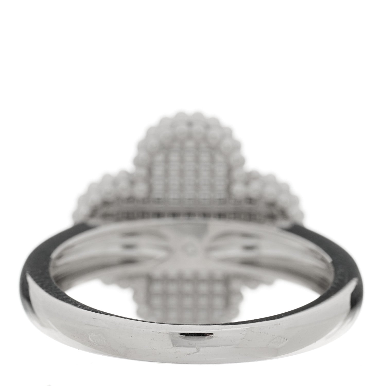 Van Cleef & Arpels 18K White Gold Guilloche Vintage Alhambra Ring 54 6.75 4 of 6