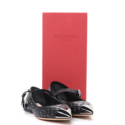 Valentino Garavani Crackled Lambskin Rockstud Spike Captoe Ballerina Flats 37 Black 10 of 10