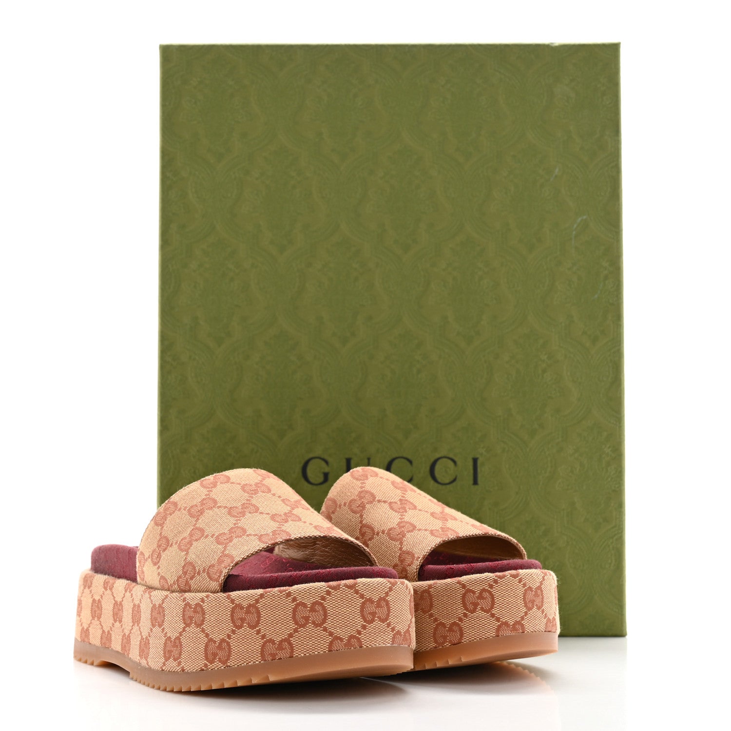Gucci Canvas GG Monogram Angelina Platform Slide Sandals 35 Beige Ruggine 9 of 9