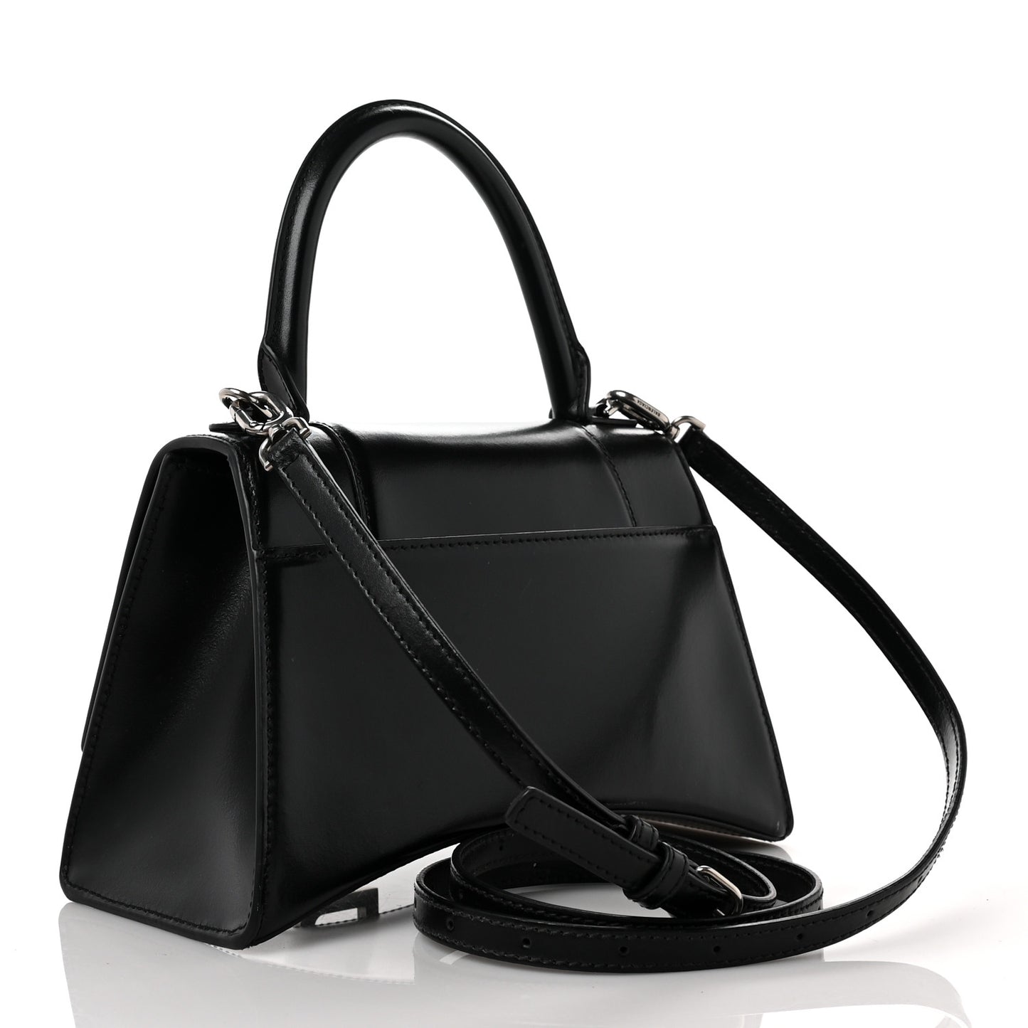 Shiny Box Calfskin Graffiti Logo Small Hourglass Top Handle Bag Black Pink