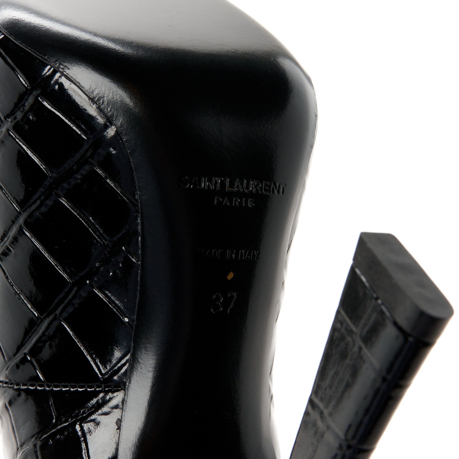 Saint Laurent Calfskin Crocodile Embossed Silvana 110mm Pumps 37 Black 7 of 10