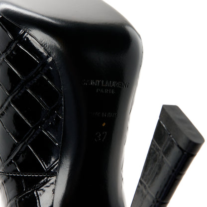 Saint Laurent Calfskin Crocodile Embossed Silvana 110mm Pumps 37 Black 7 of 10