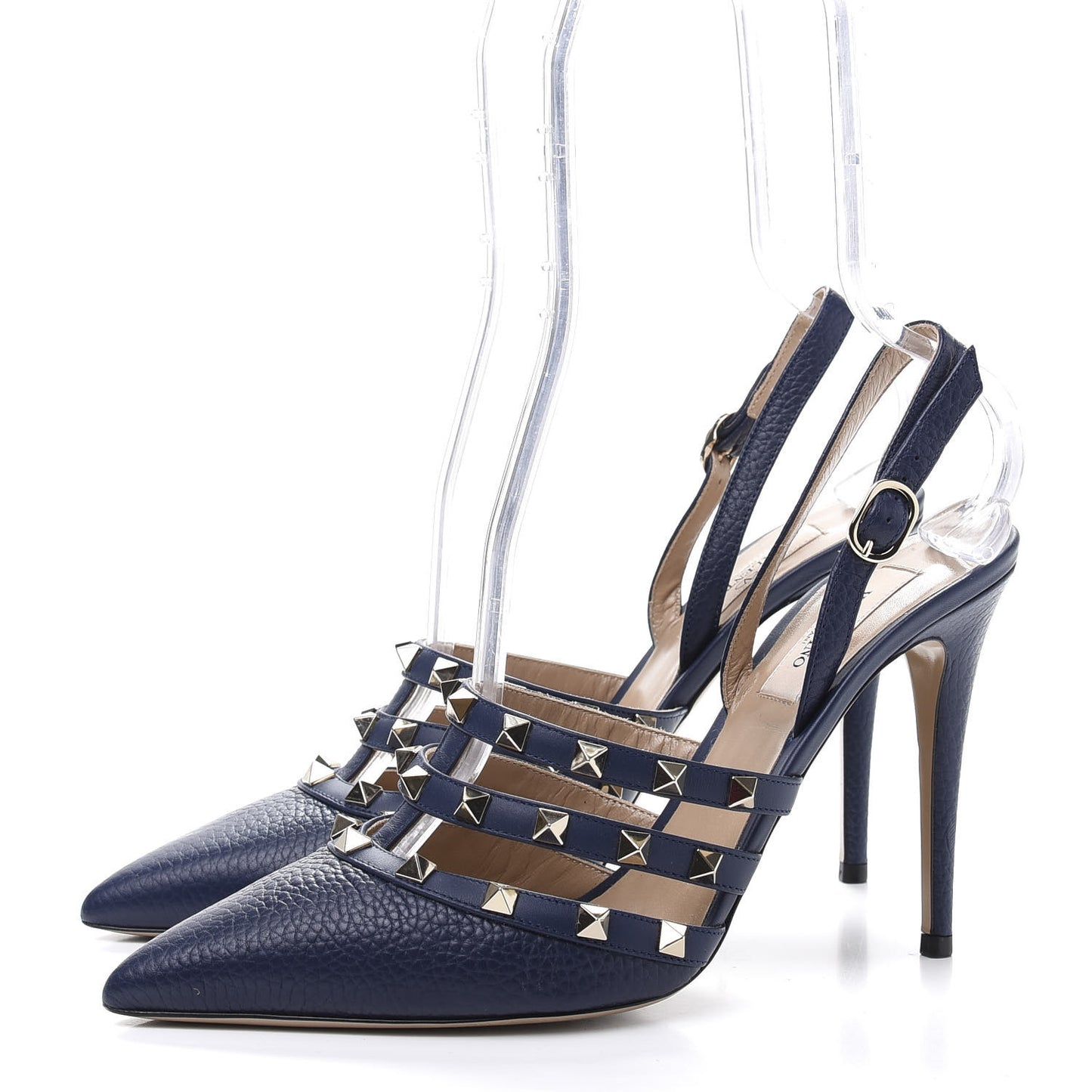 Pebbled Calfskin Rockstud Cage Slingback Pumps 40 Pure Blue