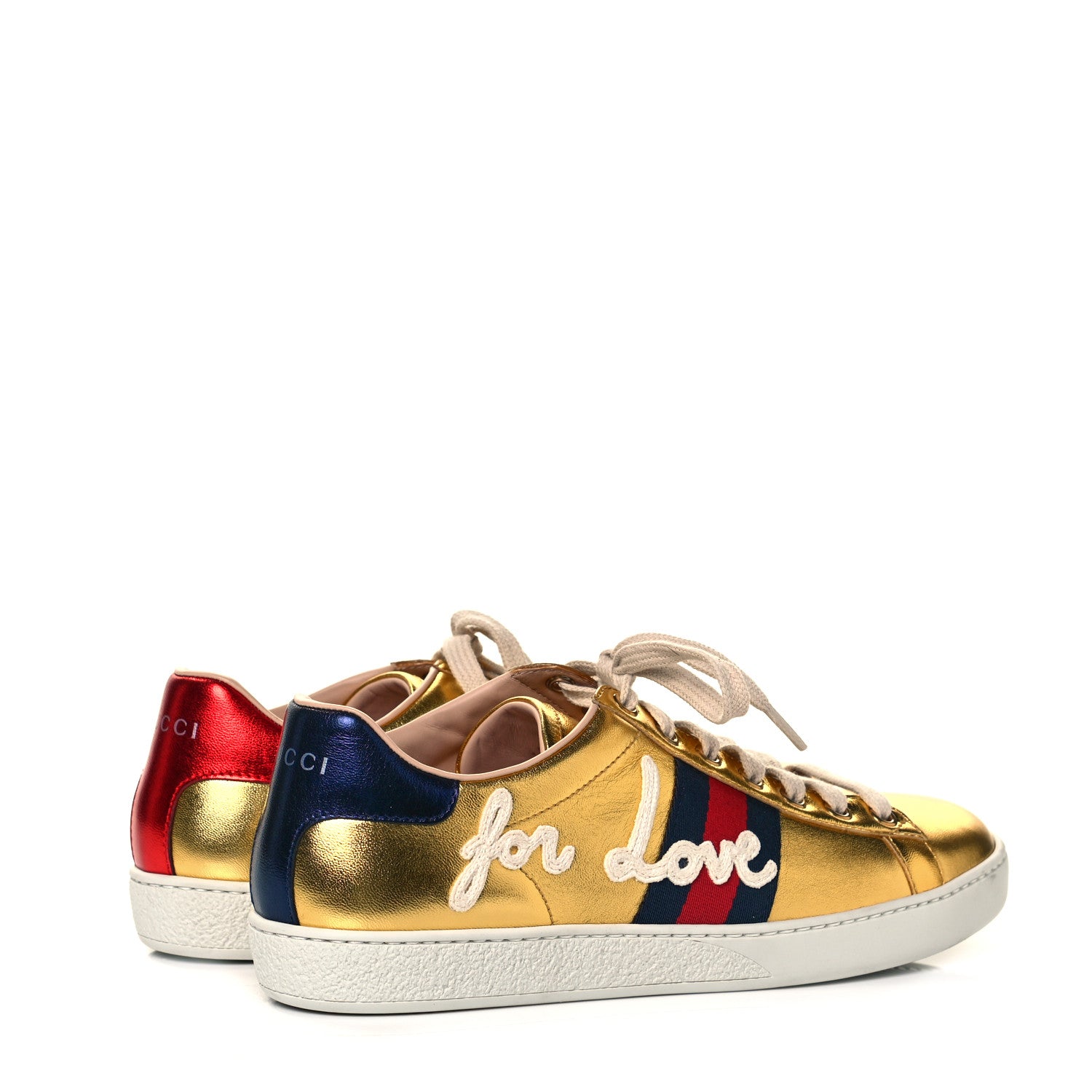 Gucci Metallic Nappa Web Blind for Love Womens Ace Sneakers 37.5 Oro 4 of 9