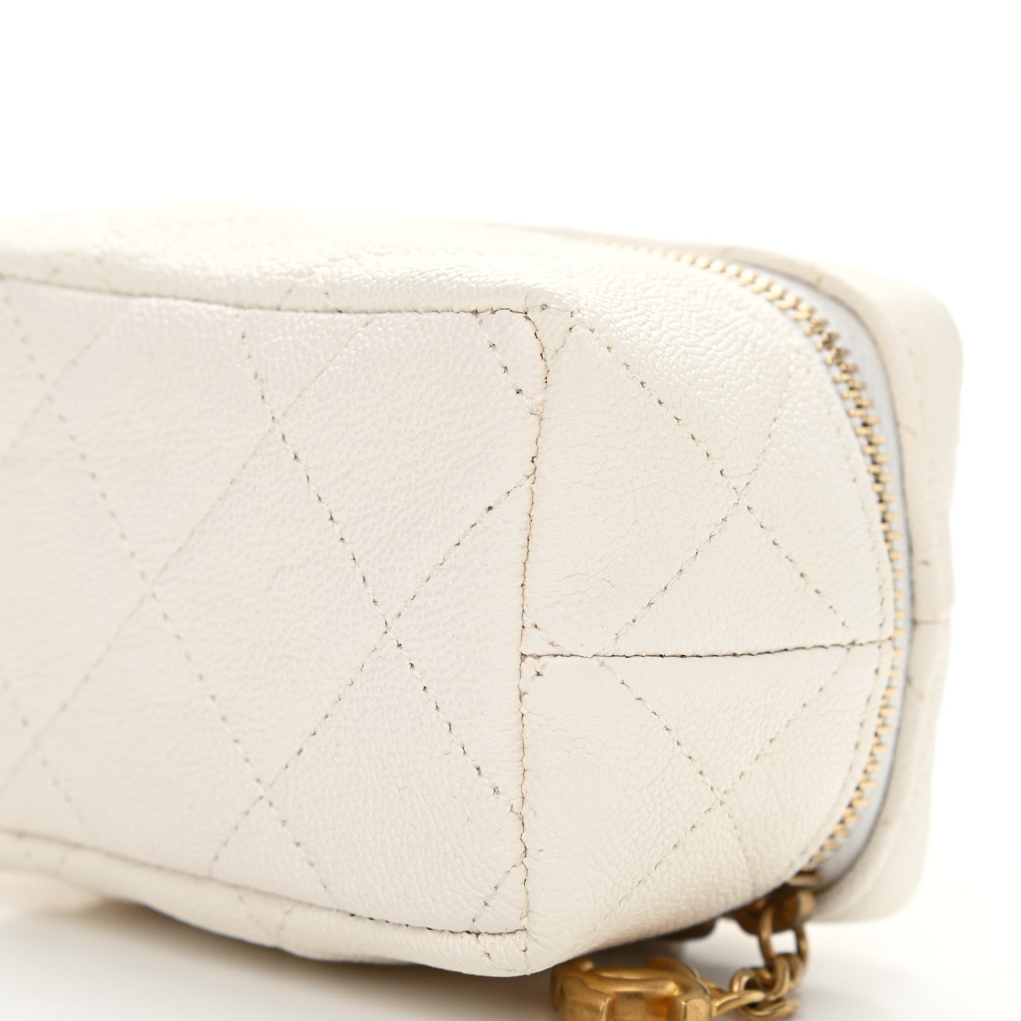 Caviar Quilted Mini Top Handle Vanity With Chain White