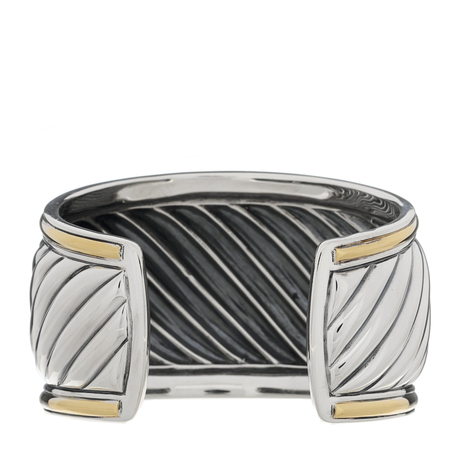 Sterling Silver 18K Yellow Gold 41mm Sculpted Cable Cuff Bracelet