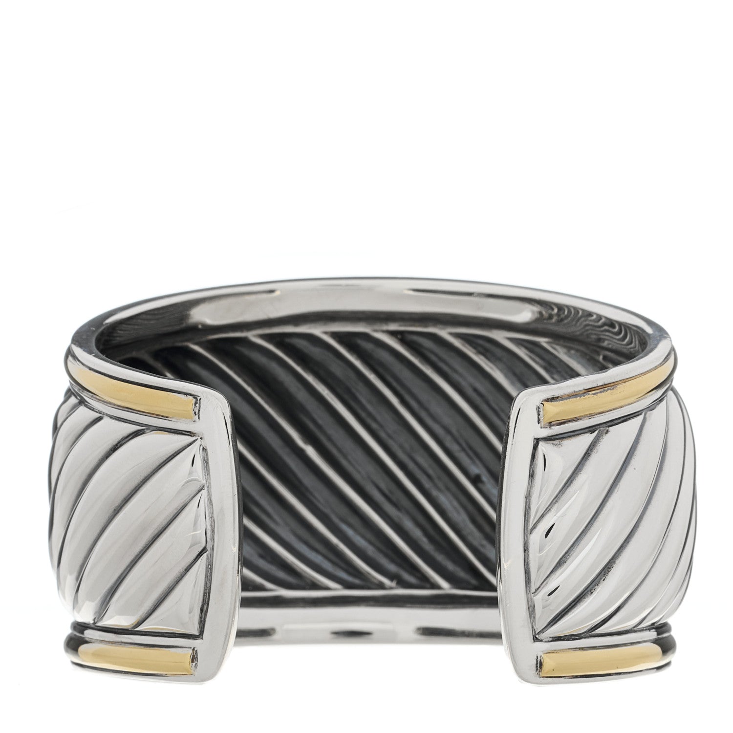 David Yurman Sterling Silver 18K Yellow Gold 41mm Sculpted Cable Cuff Bracelet 2 of 3