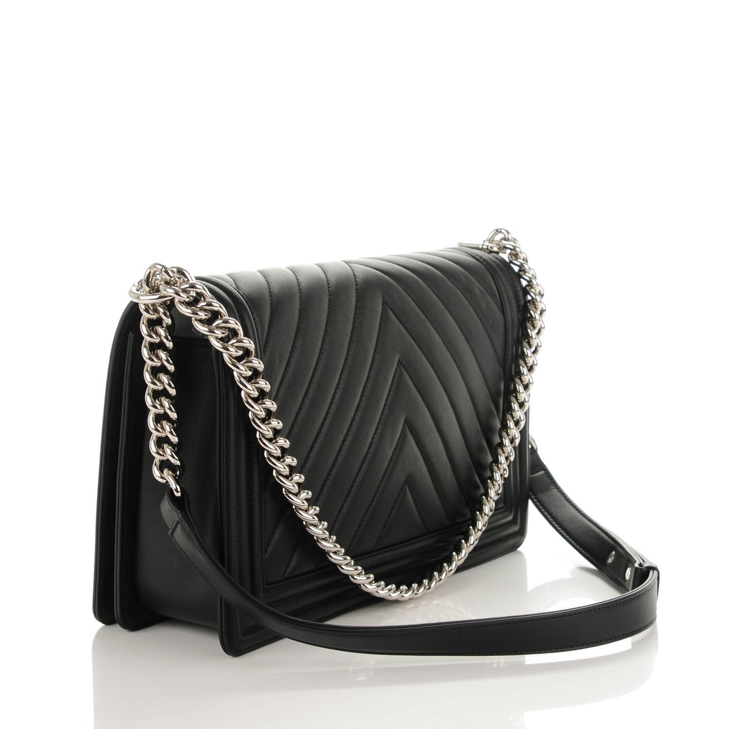 Chanel Calfskin Chevron Quilted New Medium Boy Flap Black 3 of 7