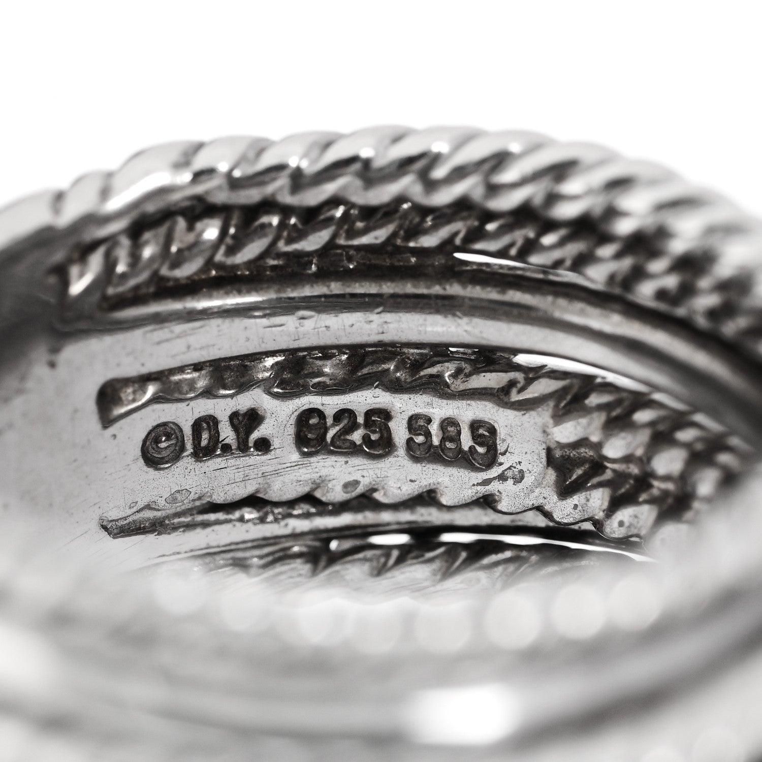 David Yurman Sterling Silver 14K White Gold Diamond 11mm Wide Crossover Cable Ring 52 6 4 of 4