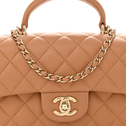 Chanel Lambskin Quilted Mini Top Handle Rectangular Flap Dark Beige 8 of 11