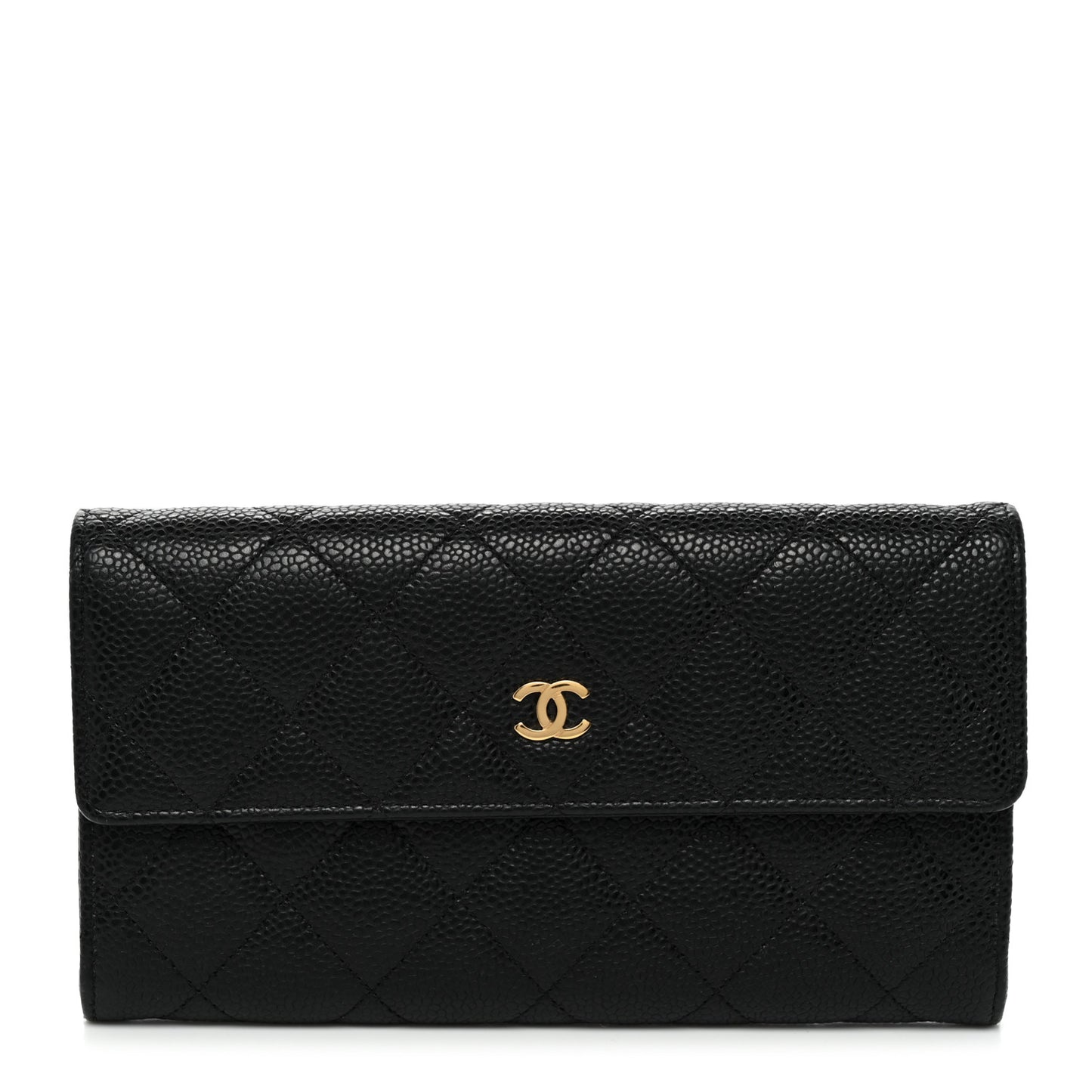 Caviar Quilted Large Gusset Flap Wallet Black