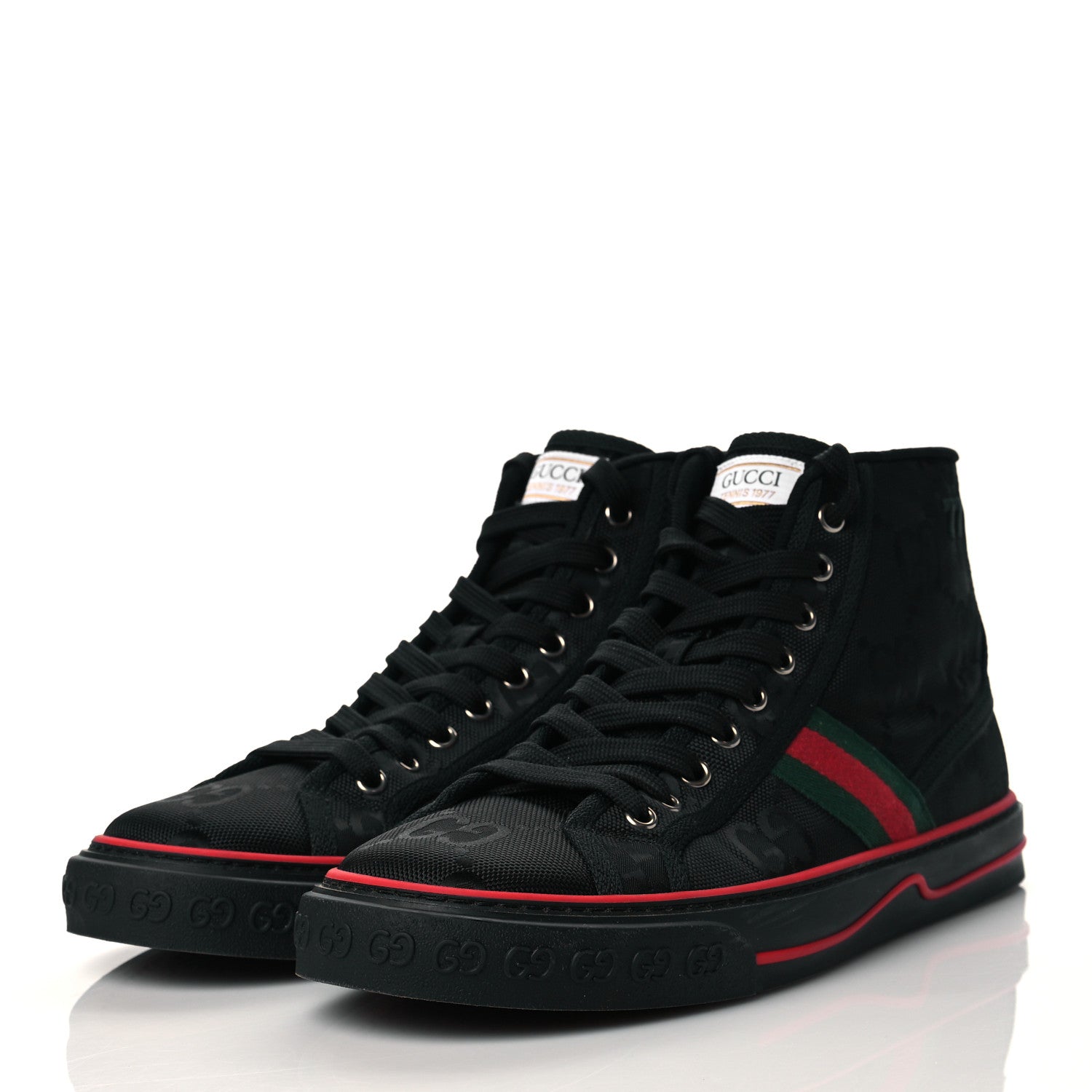 Gucci Econyl Nylon Web Monogram Off The Grid Mens 1977 Tennis High Top Sneakers 8 Black 3 of 7