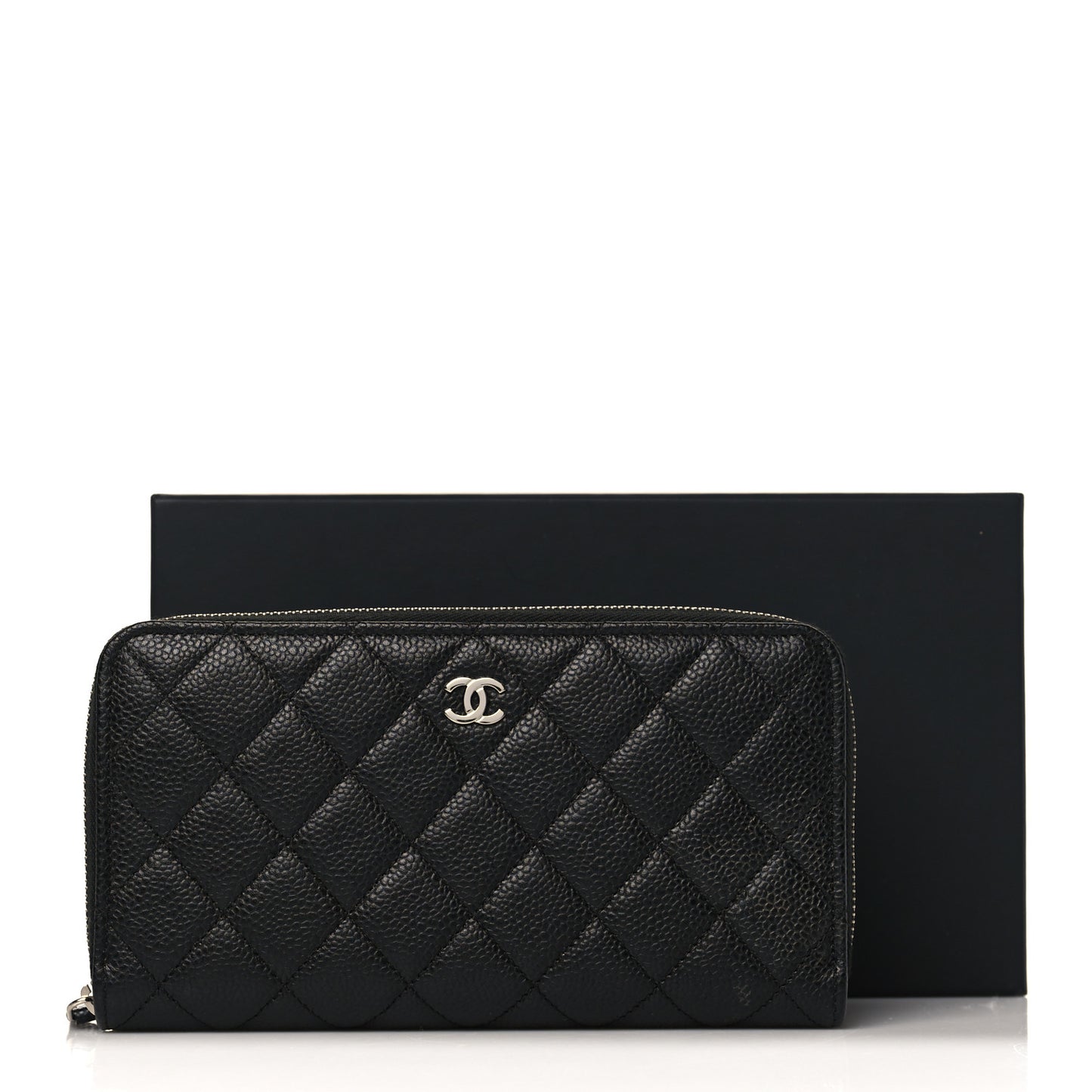 Caviar Quilted Large Gusset Zip Around Wallet Black