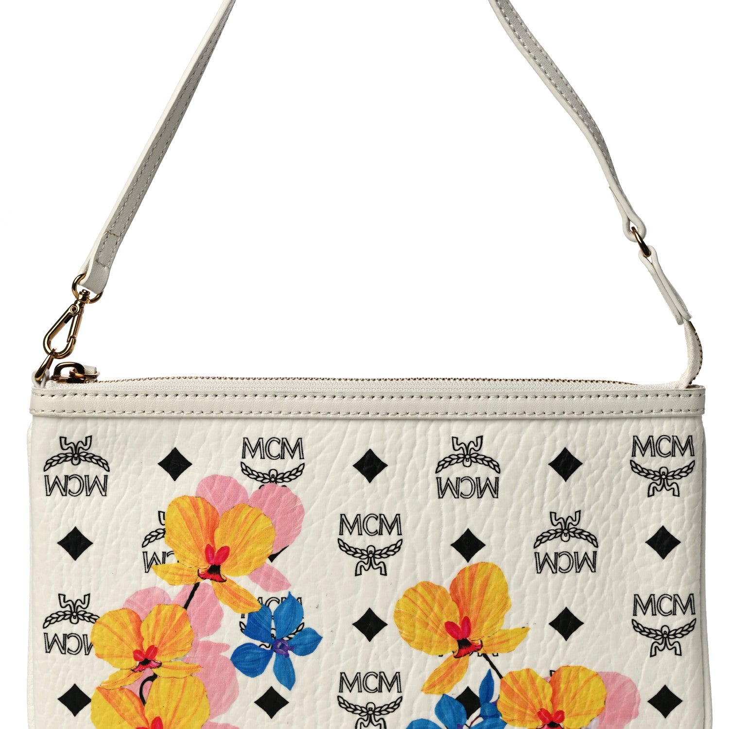 MCM Visetos Anya Essential Floral Print Shopper Tote Pouch White 6 of 8
